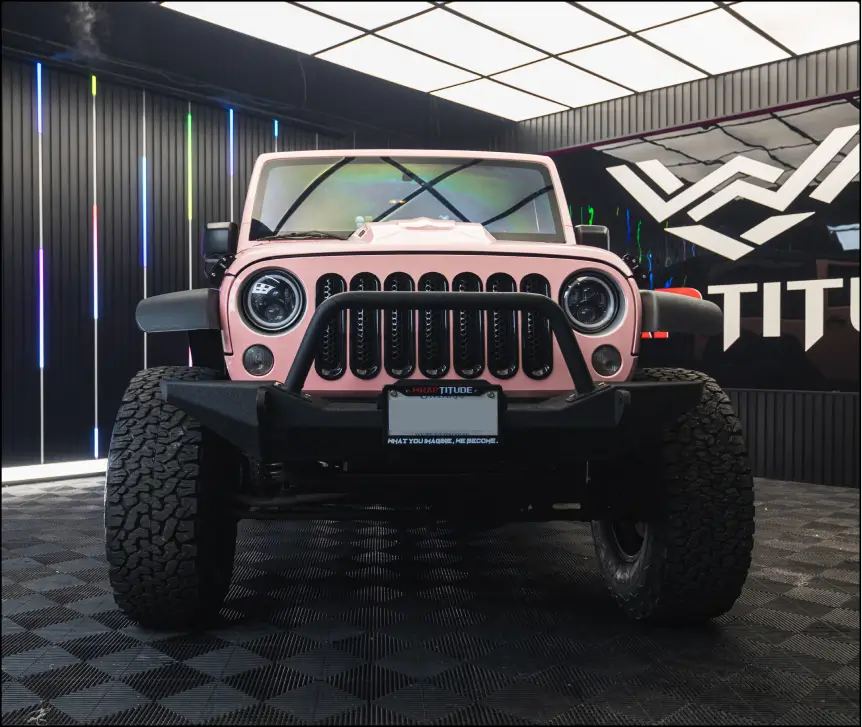 Pink Jeep vehicle wrap