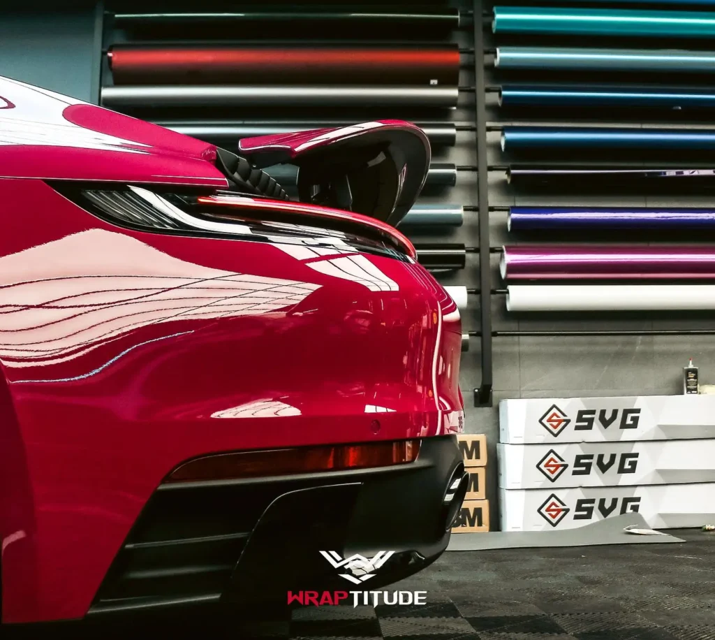 Red car with a premium vinyl wrap